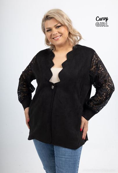 Picture of CURVY GIRL SUEDE LOOK JACKET WITH LACE